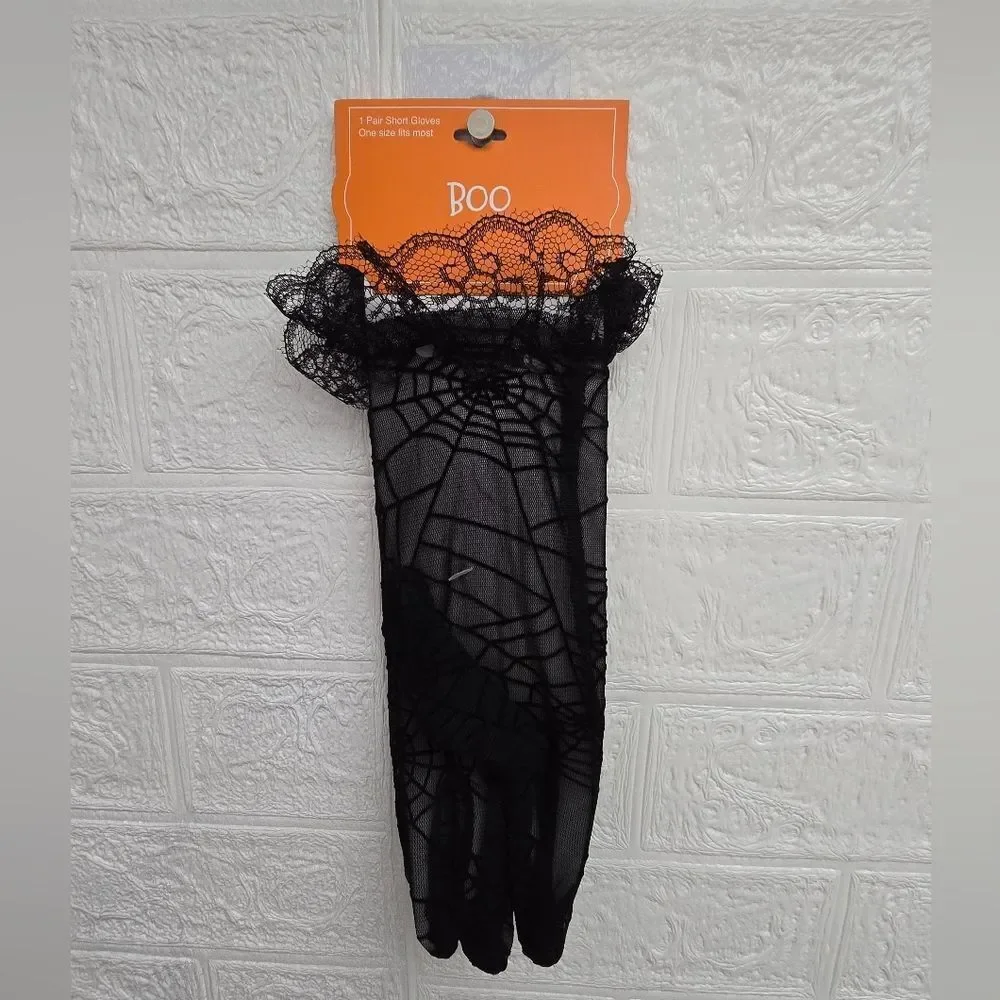 Nwt Luxary Black Halloween Lace Spider Web Gloves, Target